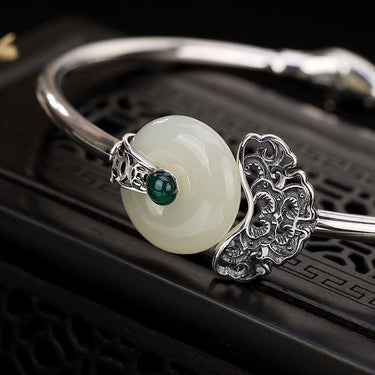 THAI SILVER Hetian Jade Circle & Ruyi Lock Bangle